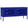 Navy Blue Steel TV Cabinet Medium Rectangular Industrial Levelers