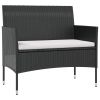 Garden Lounge Set Black PE rattan, powder-coated steel, glass