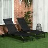 Chaise Lounge Outdoor, 2 Piece Lounge Chair with Wheels, Tanning Chair with 5 Adjustable Positions for Patio, Beach, Yard, Pool, Black