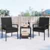 3-Piece Patio PE Wicker Bistro Set, Tempered Glass 2-Tier Side Table Outdoor Chair Set-Black