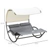 Double Rocking Bed Outdoor Chaise Sun Lounger with Canopy Light Gray