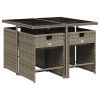 Patio Dining Set Set of 4 Gray PE Rattan 5 Piece Set Foldable