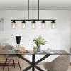 37" Modern Industrial 5-Light Chandelier with Clear Glass Shades, Matte Black Metal Frame Hanging Ceiling Light Fixture for Dining Room, Kitchen Islan