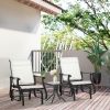 3-Piece Gliding Chair & Tea Table Set, Outdoor 2 Rocker Seats with Steel Frame, Tempered Glass Tabletop, Garden Patio Furniture, Cream White