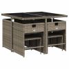 Patio Dining Set Set of 8 Gray Poly Rattan Large Foldable