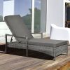Wicker Lounge Chair, 4 Position Adjustable Backrest, Removable Cushion, Wicker Rattan Lounger for Poolside or Balcony, Dark Gray