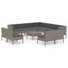 Garden Lounge Set Grey PE rattan, powder-coated steel, fabric Large