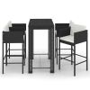 Garden Bar Set Black and Cream White PE Rattan, Powder-Coated Steel