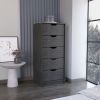 Dresser 42H" 5 Drawers Narrow Dresser, Slim Storage Chest of Drawers, Bedroom, Smokey Oak