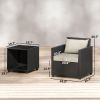 3 Piece Patio Bistro Set, Wicker Furniture Set with Thick Cushions, Glass Coffee Table and Chairs for Garden, Beige