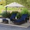 2 Reclining Chaise Lounge Chairs, Rolling Outdoor Chairs with Cushion, Pillow, Headrest, Armrests, and Wheels, Dark Blue