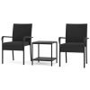 3-Piece Patio PE Wicker Bistro Set, Tempered Glass 2-Tier Side Table Outdoor Chair Set-Black