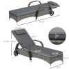 2 Reclining Chaise Lounge Chairs, Rolling Outdoor Chairs with Cushion, Pillow, Headrest, Armrests, and Wheels, Gray