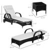 3-Piece Wicker Lounge Chair Set, Outdoor Loungers with Armrests, Cushion & Headrest, Side Table & Wheels, Black