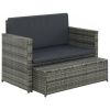 Sofa Set Gray Poly Rattan, Powder-coated Steel, Polyester 2-seater