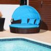 Woven Rattan Poolside Relaxation Zone 4pc Canopied Daybed Sun Lounger Sofa Set Mocha Brown