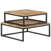 Coffee Table Set of 2 Natural Mango Wood, Black