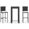 Garden Bar Set Black PE rattan, powder-coated steel, polyester
