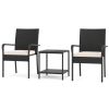 3-Piece Patio PE Wicker Bistro Set, Tempered Glass 2-Tier Side Table Outdoor Chair Set-White