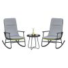 3 Piece Outdoor Rocking Bistro Set, Patio Rocking Chairs with Water-Resistant Cushions & Tempered Glass Side Table
