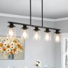 37" Modern Industrial 5-Light Chandelier with Clear Glass Shades, Matte Black Metal Frame Hanging Ceiling Light Fixture for Dining Room, Kitchen Islan