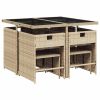 Patio Dining Set Set of 8 Beige PE Rattan Medium Foldable