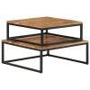Coffee Table Set of 2 Natural wood finish and black iron