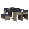 Patio Dining Set Set of 8 Gray Poly Rattan Large Foldable