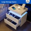 Nightstand LED Bedside Table Cabinet Lights Modern End Side with 2 Drawers for Bedroom (White)