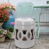 14" x 17" Ceramic Garden Stool with Double-Coin Knotted Ring Design & Strong Glazed Material, Decorative Outdoor Stool, Home Collection, White