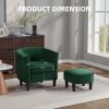 Velvet Accent Chair with Ottoman, Modern Barrel Chair Armchair for Living Room, Green