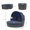 Rattan Canopied Daybed 4pc Outdoor Patio Lounger Sofa Set Plush Cushions Mocha Brown