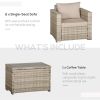 3 Piece Patio Furniture Set, PE Rattan Small Wicker Balcony Furniture, Table & Chairs with Cushions Composite Table, Conversation Set for Apartment