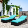 Outdoor Lounge Chair Set 2PC with Adjustable Backrest Cushions Table Rattan Turquoise Pool Side