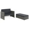 Sofa Set Gray Poly Rattan, Powder-coated Steel, Polyester 2-seater