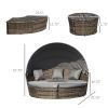Woven Rattan 4-Piece Canopied Daybed Sun Lounger Sofa Setting Plush Pillows Mocha Brown