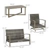 4 Piece Wicker Patio Furniture Set with 2 Rocking Chairs, Loveseat Sofa, Outdoor PE Rattan Conversation Set with Cushions, Aluminum Table for Porch