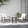 3 Pieces Bistro Set, Patio Wicker Furniture Set with Button Tufted Cushions, Rattan Rocking Chairs, Coffee Table, White