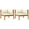 Corner Sofa Cream White Solid Acacia Wood, 100% polyester cushions