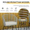 3 Piece Patio Bistro Set, PE Rattan with Cushioned Barrel Chairs & Glass Coffee Table, Conversation Set, Cream White