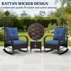 3-piece terrace furniture set, outdoor rocking chair with coffee table, garden set, brown