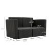 2PC Patio Wicker Corner Sofa Set Outdoor PE Rattan Furniture w Curved Armrests Cushion Balcony
