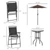 Patio Bar Set 4 Piece Black for 2 Adjustable Tilt Umbrella Folding Chairs Glass Table