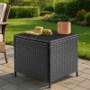 Outdoor PE Wicker Side Table with Storage, Patio Rattan End Table Square Container for Furniture Covers, Toys and Gardening Tools, Black