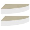Wall Corner Shelf Set of 2 Oak and White Honeycomb MDF, Metal