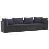 Garden Sofa Black PE rattan 4-seater Adjustable Feet