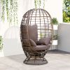 Wicker Egg Chair, 360 Rotating Indoor Outdoor Boho Basket Seat with Cushion and Pillows for Backyard, Porch, Patio, Garden
