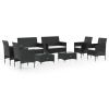 Garden Lounge Set Black PE rattan, powder-coated steel, glass