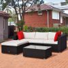 5-Piece Deluxe Rattan Outdoor Patio Furniture Set, Sectional Wicker Couch with Coffee Table - Cream White