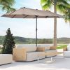 Patio Umbrella 15ft Double-Sided Outdoor Market Extra Large Umbrella with Crank Handle for Deck, Lawn, Backyard and Pool, Tan